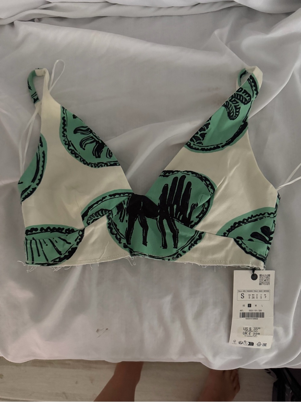 Zara Green Cream Printed Ruched Triangle Bralette